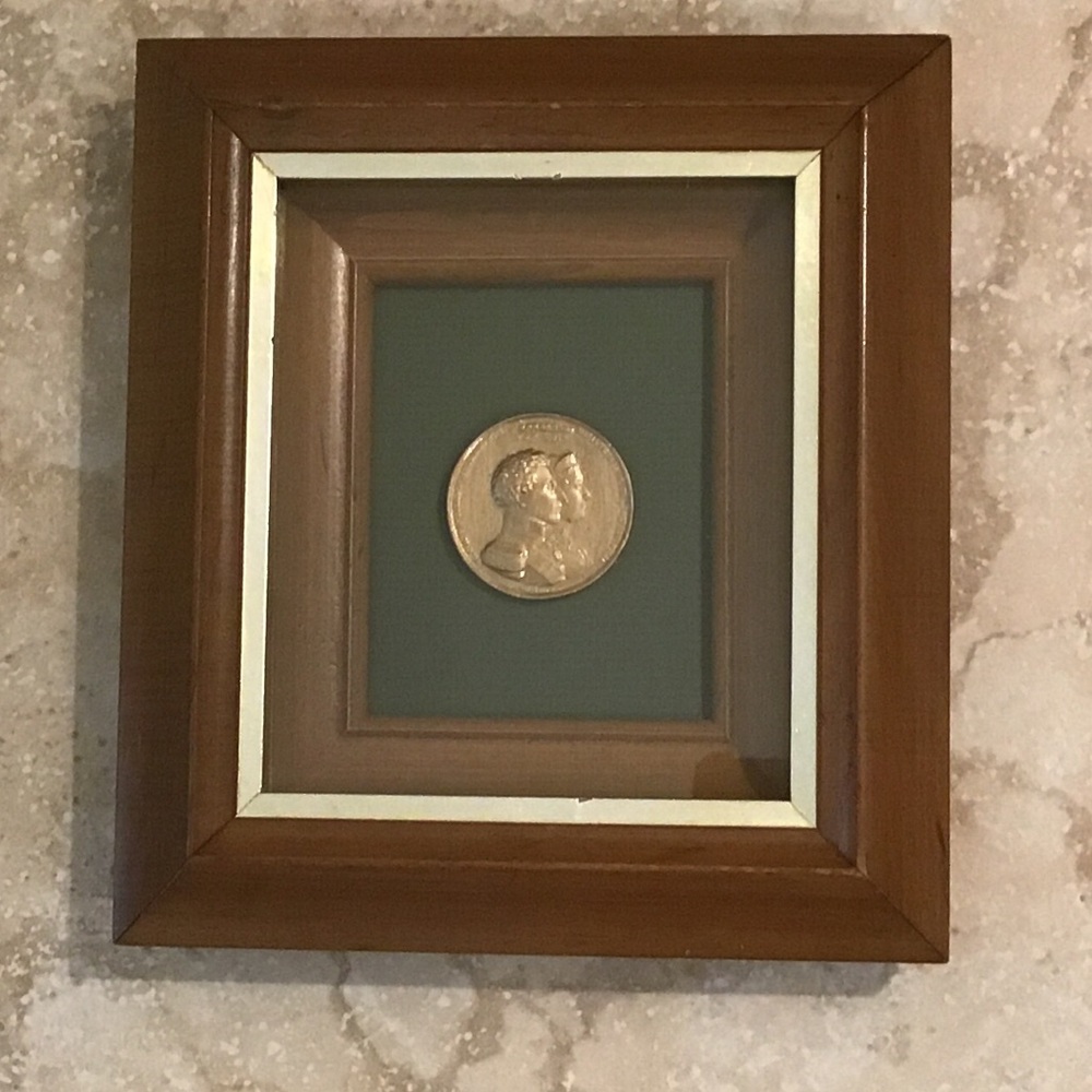 Vintage Shadow box framed replica coin.